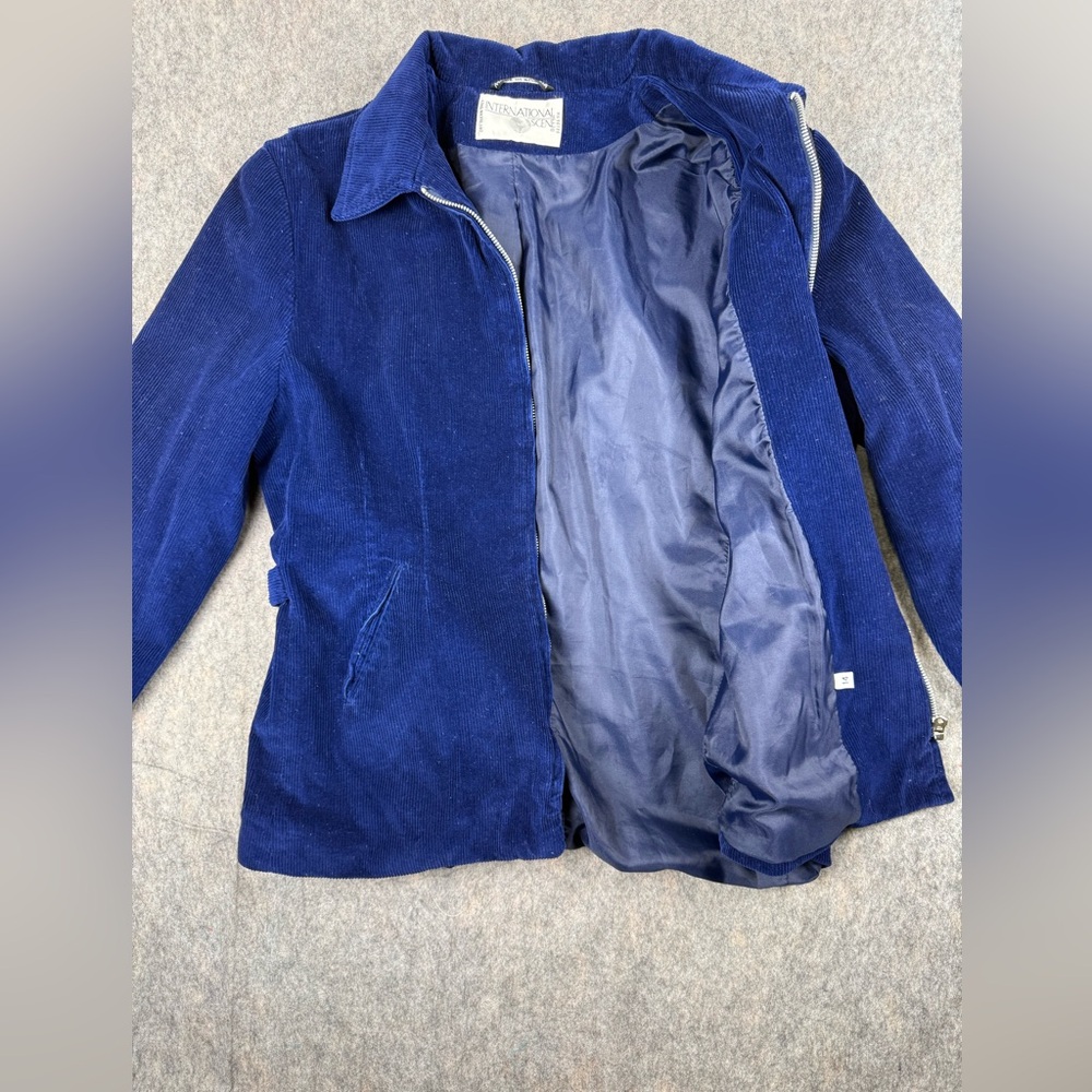Vintage International Scene Corduroy Jacket Women's 14 Blue Buckle Trim Full Zip - Picture 6 of 8